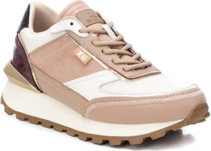 Women's Suede Lace-Up Sneakers In Beige