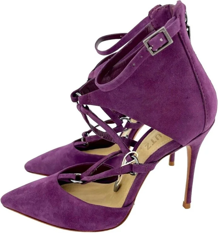 Women's Suede Leather Pointed Toe Stiletto Pumps Heels In Purple