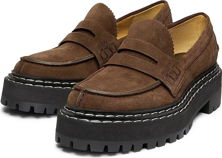 Women's Suede Lug-Sole Penny Loafers - Espresso - Size 7 - Image 2