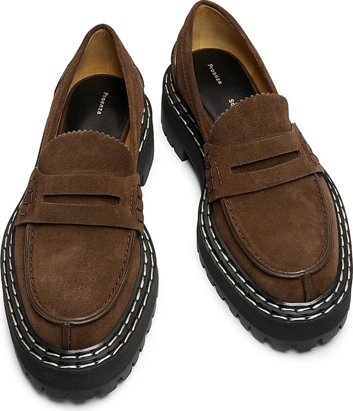 Women's Suede Lug-Sole Penny Loafers - Espresso - Size 7 - Image 4