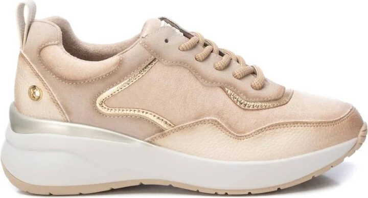 Women's Suede Metallic Sneakers In Beige