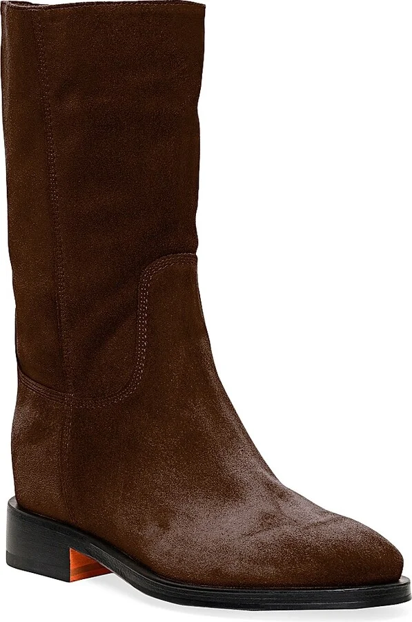 Women's Suede Mid Calf Boots - Dark Brown - Size 4.5 - Image 2