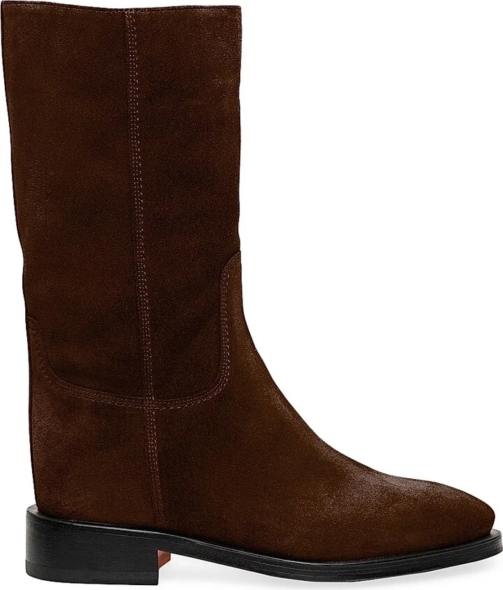 Women's Suede Mid Calf Boots - Dark Brown - Size 4.5