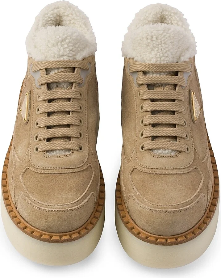 Women's Suede Mid-Top Sneakers - Beige Khaki - Size 4.5 - Image 3