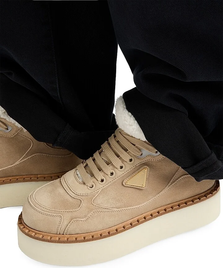 Women's Suede Mid-Top Sneakers - Beige Khaki - Size 4.5 - Image 6