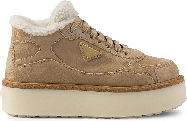 Women's Suede Mid-Top Sneakers - Beige Khaki - Size 4.5
