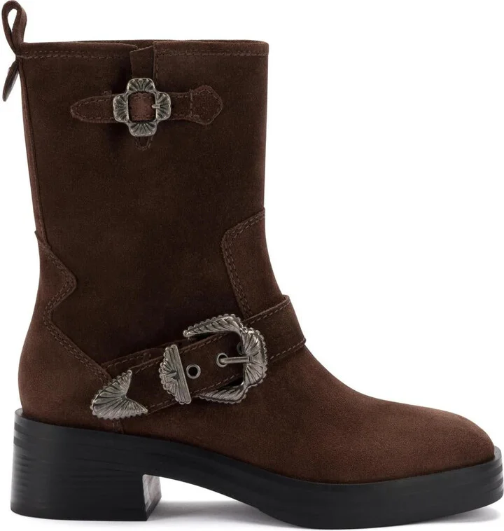 Women's Suede Moto Boot In Brown