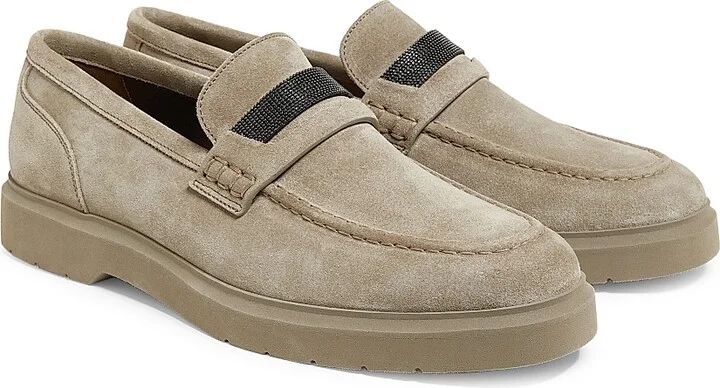 Women's Suede Penny Loafers - Beige - Size 6 - Image 2