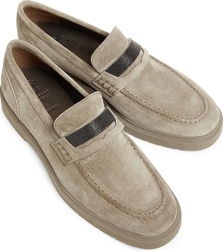 Women's Suede Penny Loafers - Beige - Size 6 - Image 4
