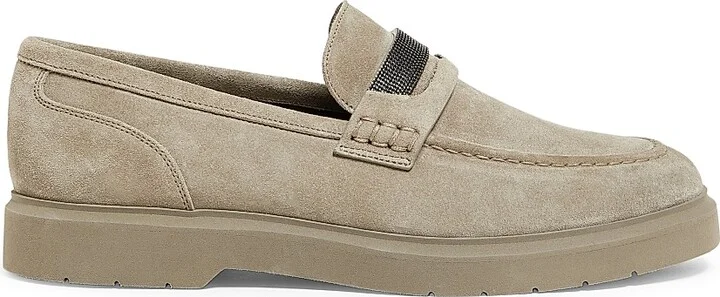 Women's Suede Penny Loafers - Beige - Size 6