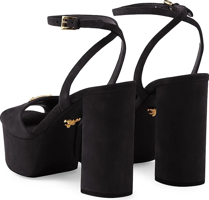 Women's Suede Platform Sandals - Black - Size 9 - Image 3
