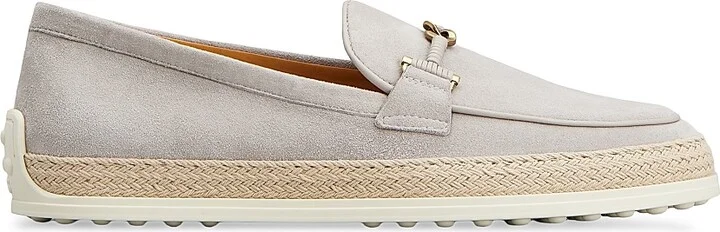 Women's Suede & Raffia Loafers - Grigio Vapore - Size 6