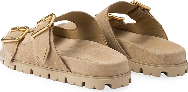 Women's Suede Strap Slides - Beige Khaki - Size 9 - Image 3