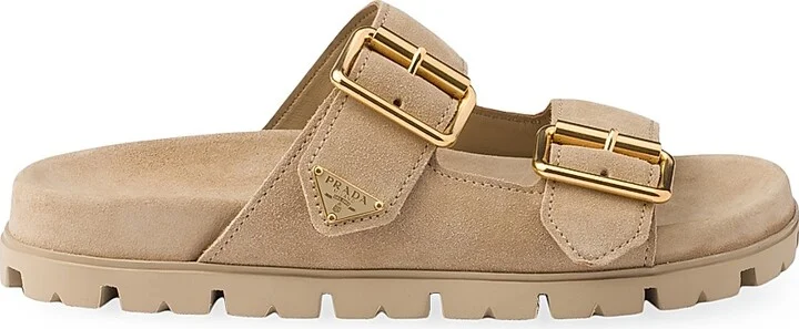 Women's Suede Strap Slides - Beige Khaki - Size 9