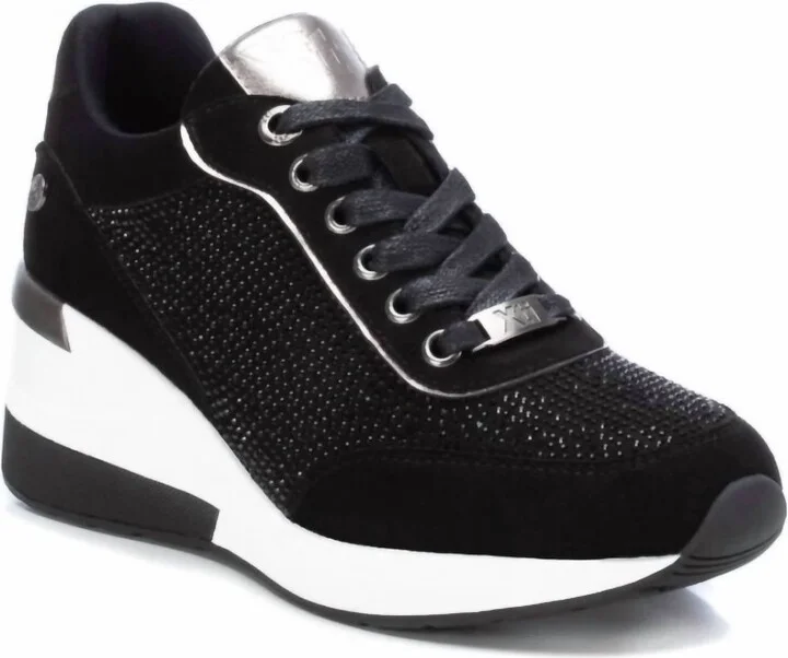 Women's Suede Wedge Sneakers In Black