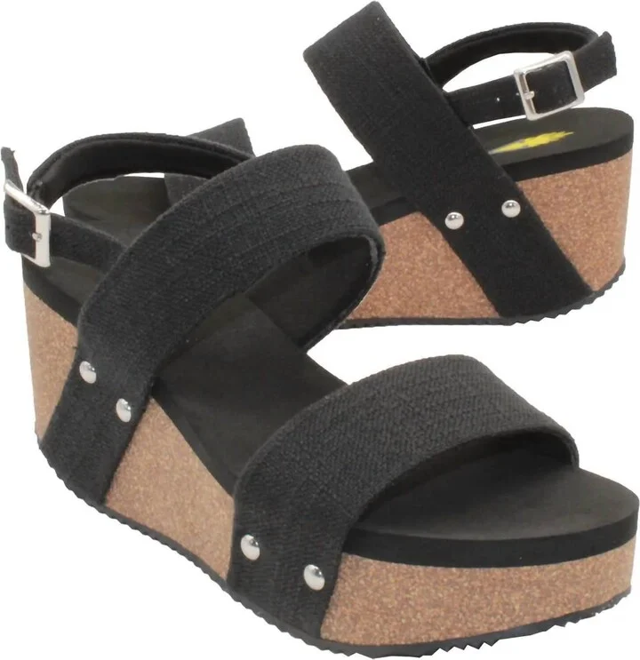 Women's Summerlove Linen Strap Wedge Sandal In Black Linen