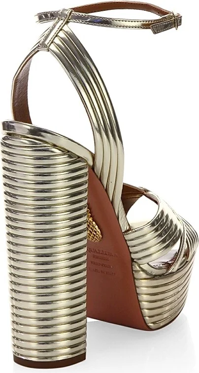 Women's Sundance Ribbed Metallic Leather Platform Sandals - Light Gold - Size 11 - Image 2