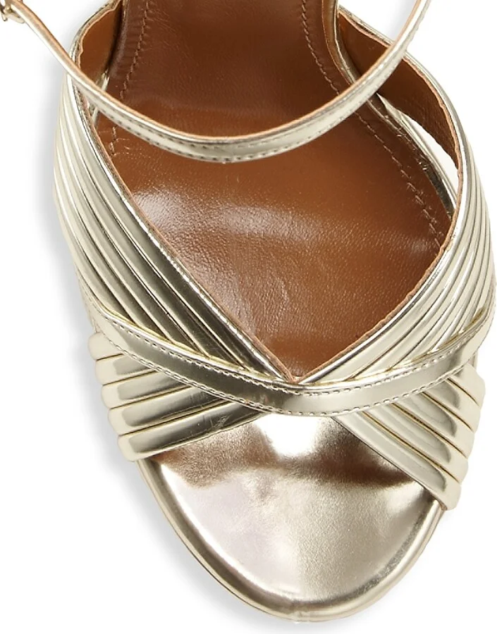 Women's Sundance Ribbed Metallic Leather Platform Sandals - Light Gold - Size 11 - Image 3