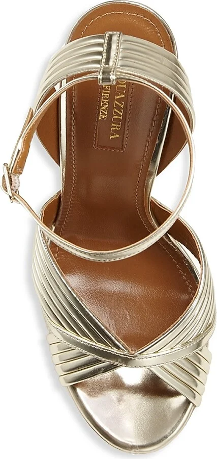Women's Sundance Ribbed Metallic Leather Platform Sandals - Light Gold - Size 11 - Image 4