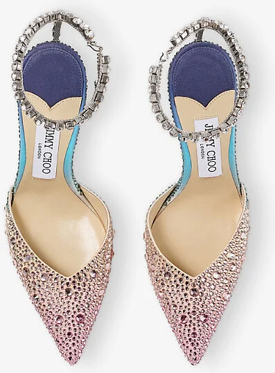Womens Sunrise Mix/Crystal Saeda 100 Crystal-Embellished Satin Heeled Courts Eur 35 / 2 Uk Women - Image 2