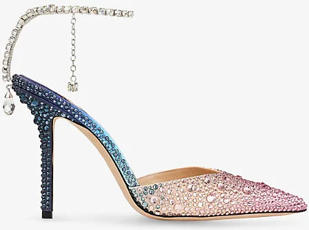Womens Sunrise Mix/Crystal Saeda 100 Crystal-Embellished Satin Heeled Courts Eur 35 / 2 Uk Women