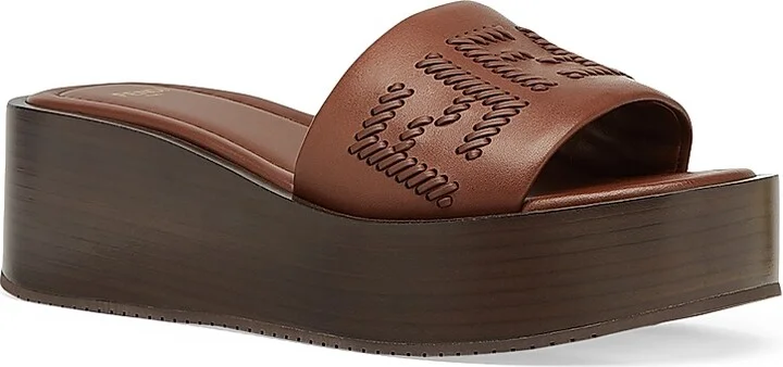 Women's Sunshine 65MM FF Leather Platform Slide Sandals - Brown - Size 6 - Image 2