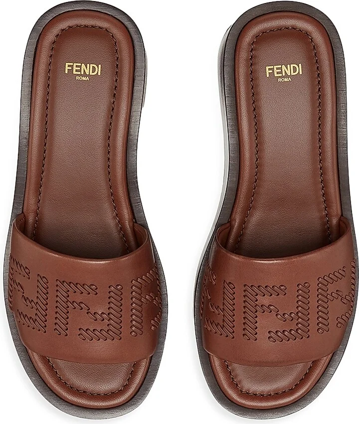 Women's Sunshine 65MM FF Leather Platform Slide Sandals - Brown - Size 6 - Image 4