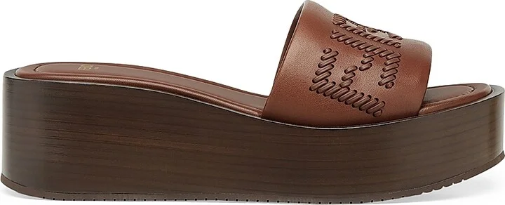 Women's Sunshine 65MM FF Leather Platform Slide Sandals - Brown - Size 6