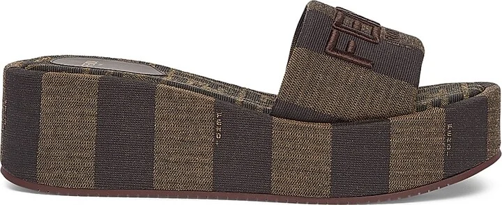 Women's Sunshine 65MM Pequin Striped Platform Slides - Tobacco - Size 5 Sandals
