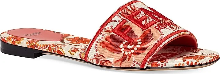 Women's Sunshine Logo Brocade Flat Slides - Camelia Lava - Size 5 Sandals - Image 2
