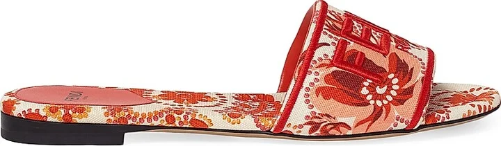 Women's Sunshine Logo Brocade Flat Slides - Camelia Lava - Size 5 Sandals