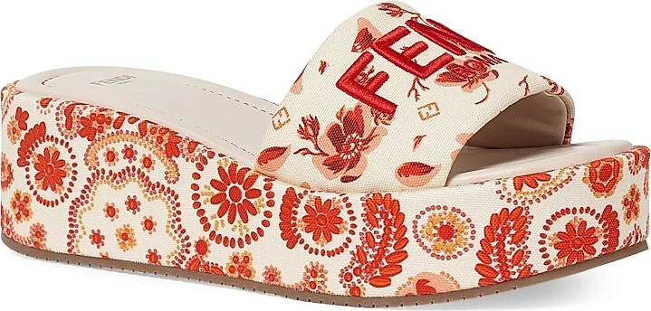 Women's Sunshine Logo Brocade Platform Slides - Camelia Lava - Size 5 Sandals - Image 2