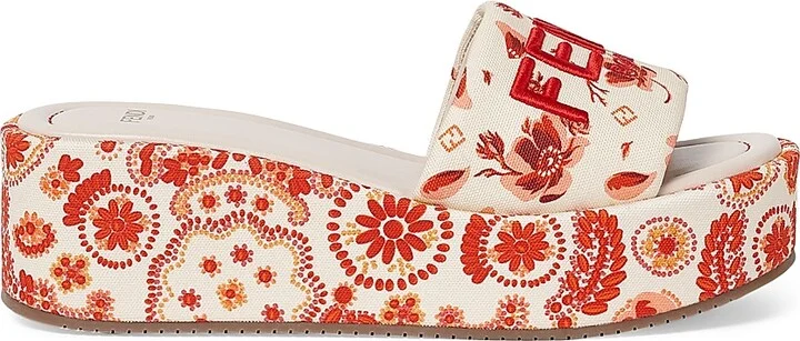 Women's Sunshine Logo Brocade Platform Slides - Camelia Lava - Size 5 Sandals