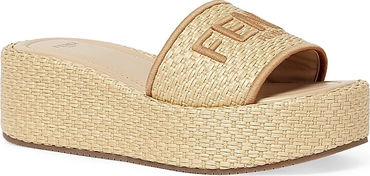 Women's Sunshine Logo Cotton Platform Slides - Natural Beige - Size 6 Sandals - Image 2
