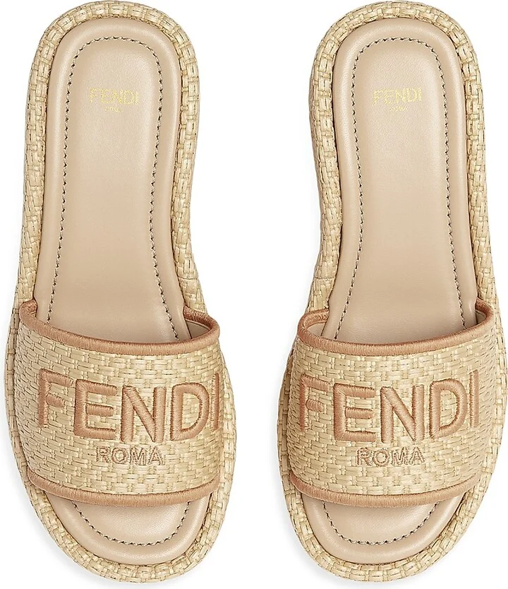 Women's Sunshine Logo Cotton Platform Slides - Natural Beige - Size 6 Sandals - Image 4