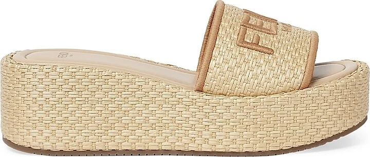 Women's Sunshine Logo Cotton Platform Slides - Natural Beige - Size 6 Sandals