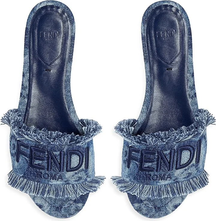Women's Sunshine Logo Denim Flat Sandals - Dark Blue - Size 5 - Image 4