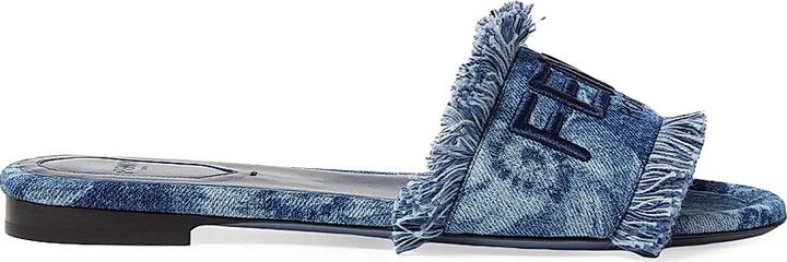 Women's Sunshine Logo Denim Flat Sandals - Dark Blue - Size 5