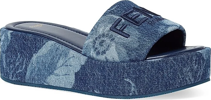 Women's Sunshine Logo Denim Platform Slides - Dark Blue - Size 5 Sandals - Image 2