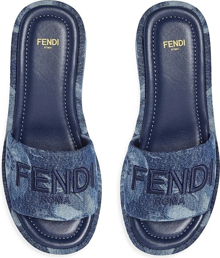 Women's Sunshine Logo Denim Platform Slides - Dark Blue - Size 5 Sandals - Image 4