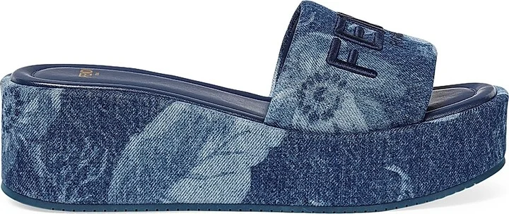 Women's Sunshine Logo Denim Platform Slides - Dark Blue - Size 5 Sandals