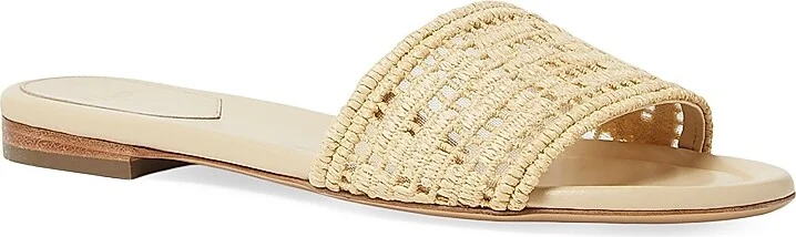 Women's Sunshine Logo Leather Flat Slides - Beige - Size 5 Sandals - Image 2
