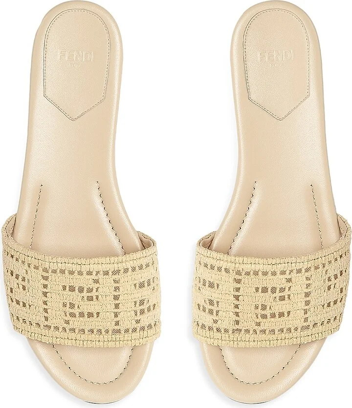 Women's Sunshine Logo Leather Flat Slides - Beige - Size 5 Sandals - Image 4