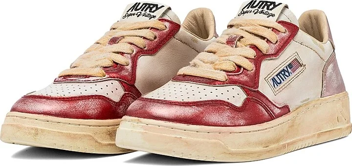 Women's Super Vintage Leather Low-Top Sneakers - Red Pink Ivory - Size 5 - Image 2
