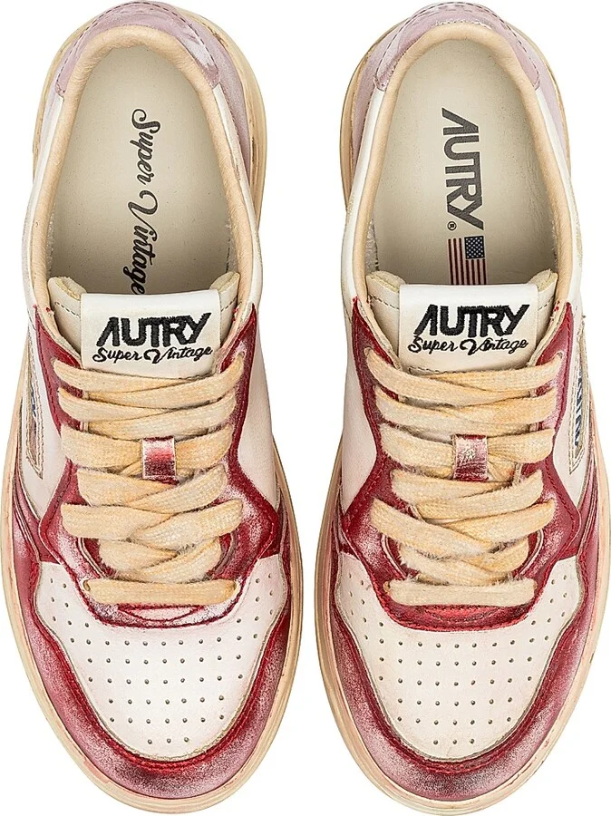 Women's Super Vintage Leather Low-Top Sneakers - Red Pink Ivory - Size 5 - Image 4