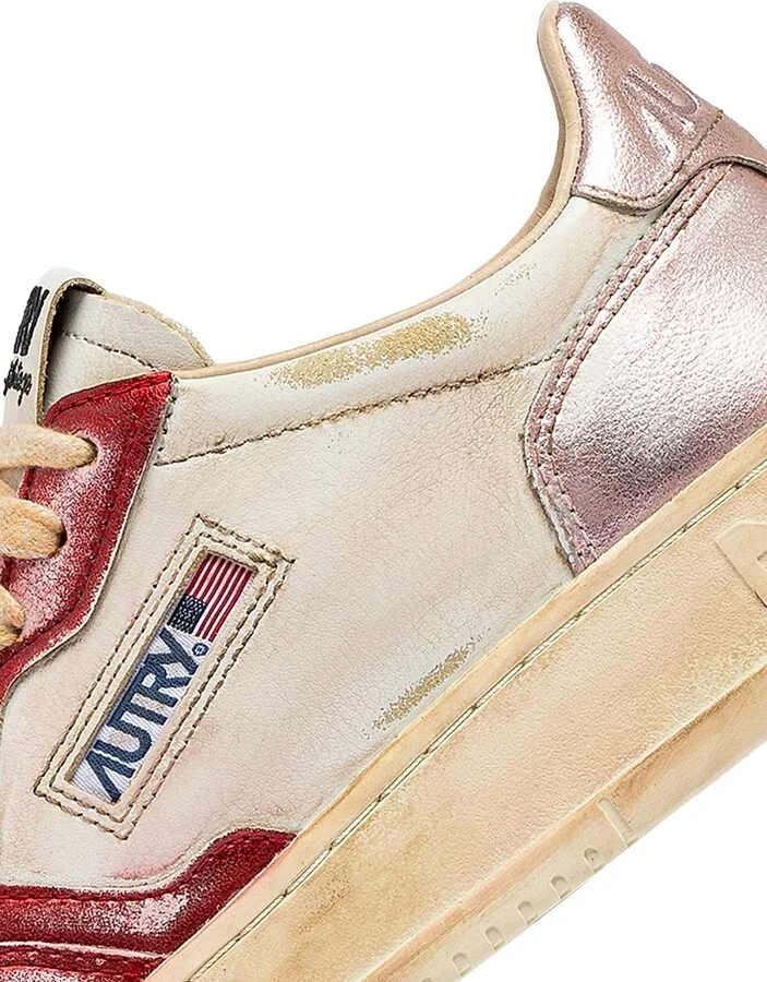 Women's Super Vintage Leather Low-Top Sneakers - Red Pink Ivory - Size 5 - Image 6