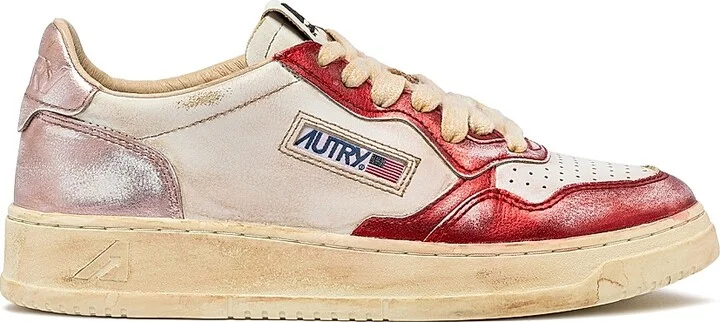 Women's Super Vintage Leather Low-Top Sneakers - Red Pink Ivory - Size 5