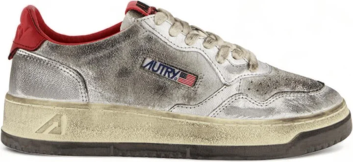 Women's Super Vintage Low Sneaker Shoes In Lam/suede Slvr/chn Red