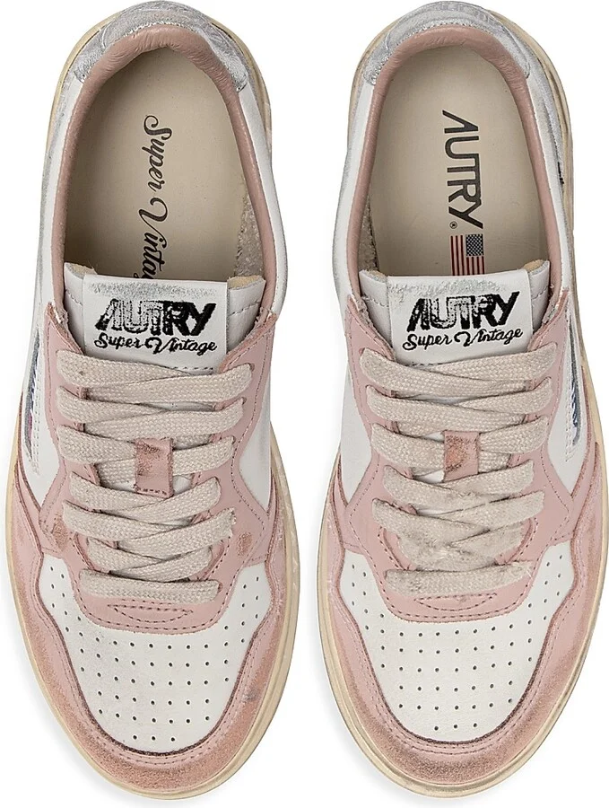 Women's Super Vintage Low-Top Sneakers - White Pink Silver Ivory - Size 5 - Image 4