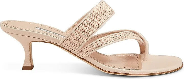 Women's Susa Woven Leather Heeled Sandals - Light Beige - Size 6